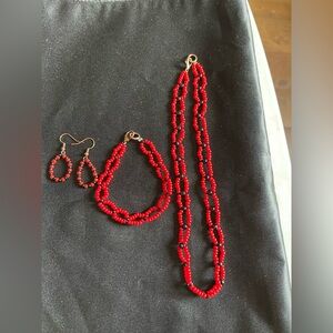 Elegant Red Beaded Jewelry Set